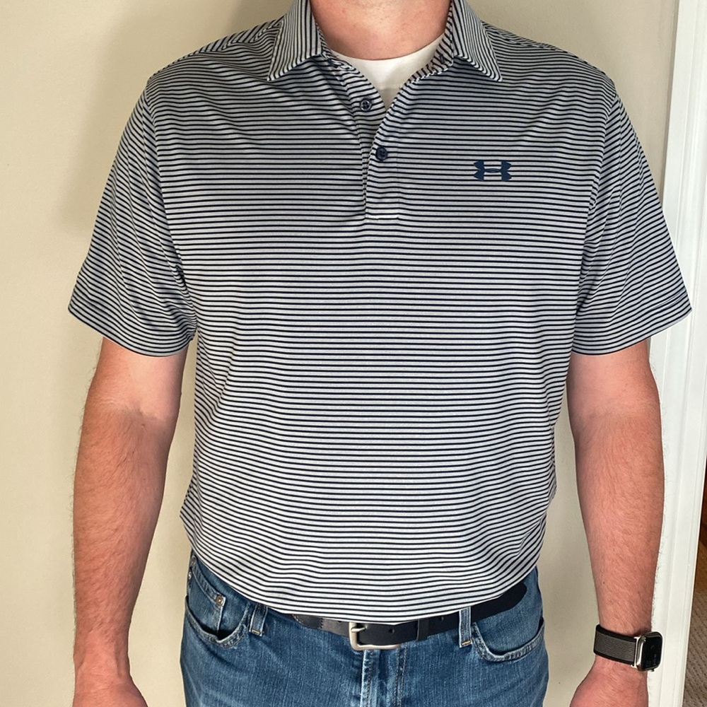 Under Armour Black and White Striped Polo Shirt